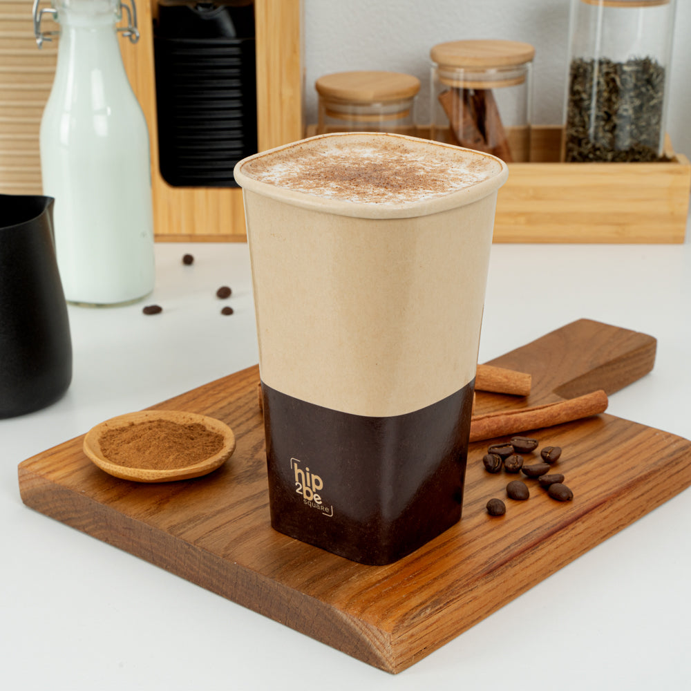 Hip 2 Be Square 16 oz Kraft and Brown Paper Hot / Cold Drinking Cup - Single Wall - 3 1/4" x 3 1/4" x 5 1/2" - 500 count box