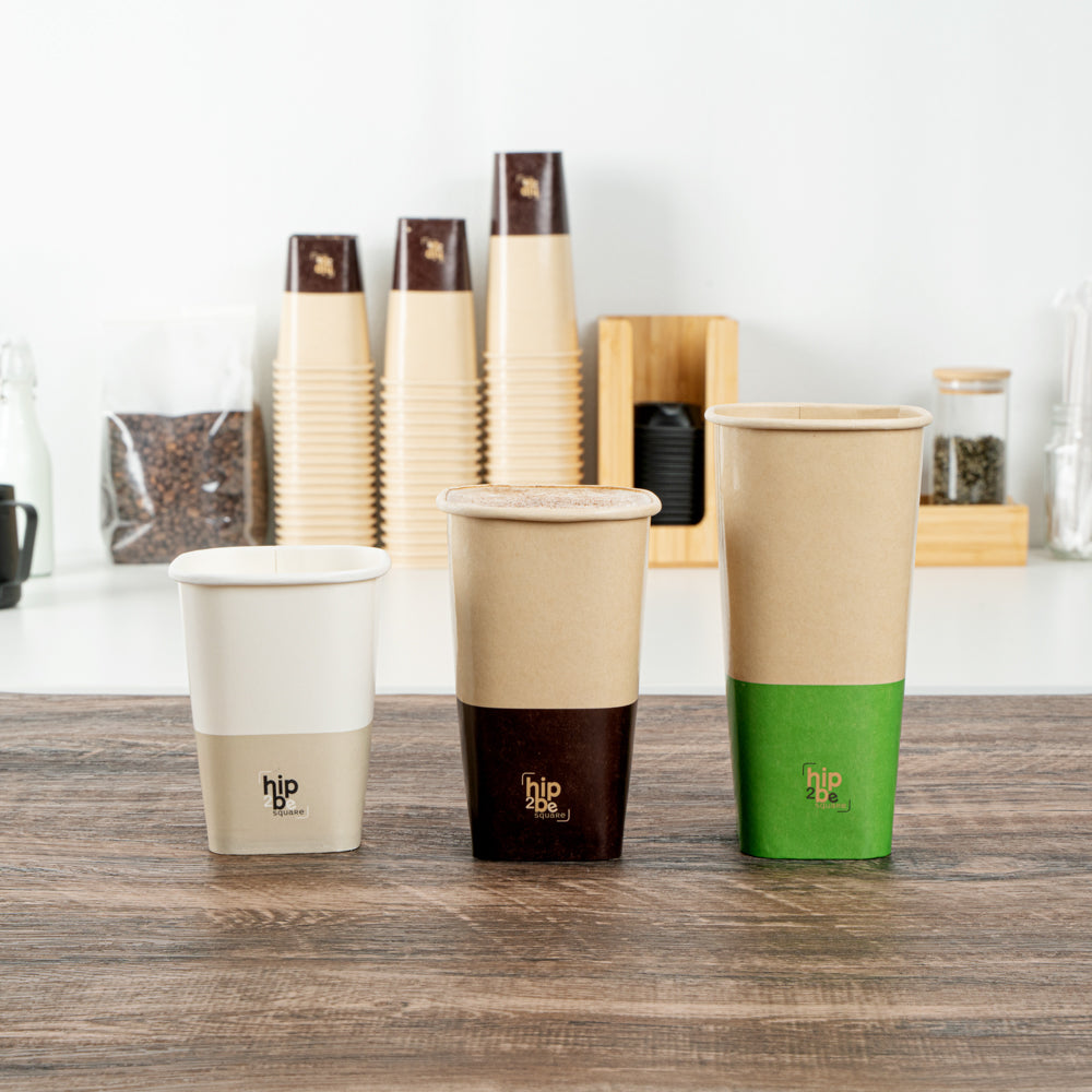 Hip 2 Be Square 16 oz Kraft and Brown Paper Hot / Cold Drinking Cup - Single Wall - 3 1/4" x 3 1/4" x 5 1/2" - 500 count box