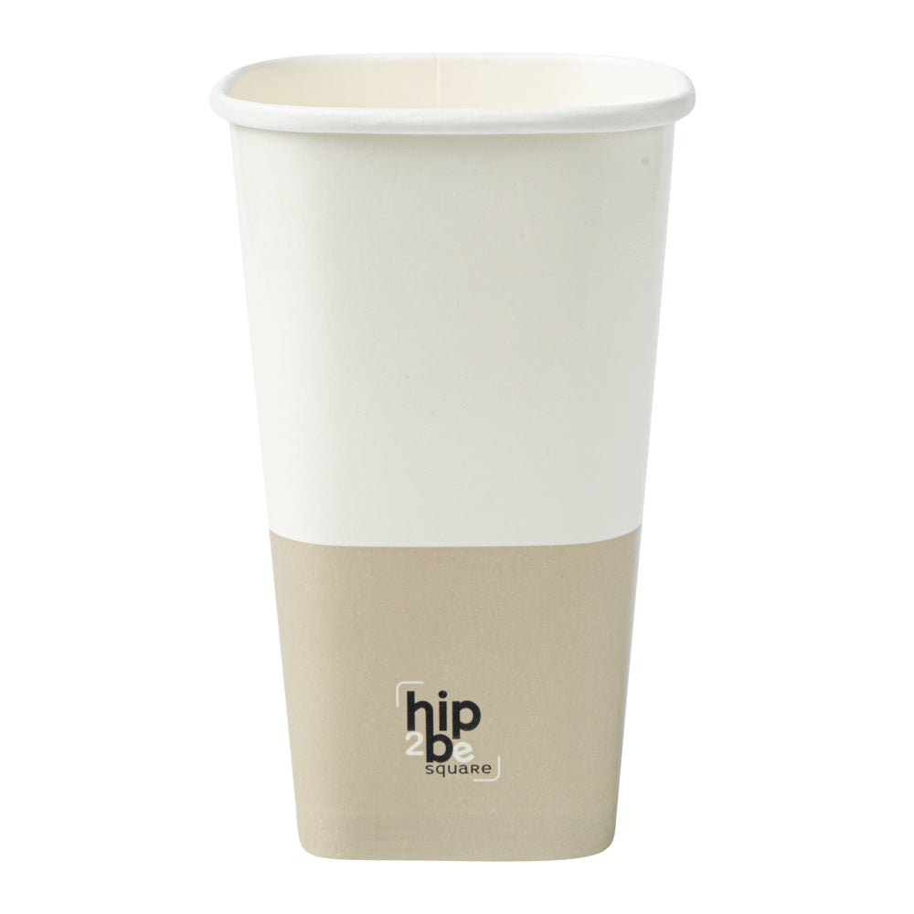 Hip 2 Be Square 16 oz White and Taupe Paper Hot / Cold Drinking Cup - Single Wall - 3 1/4" x 3 1/4" x 5 1/2" - 500 count box