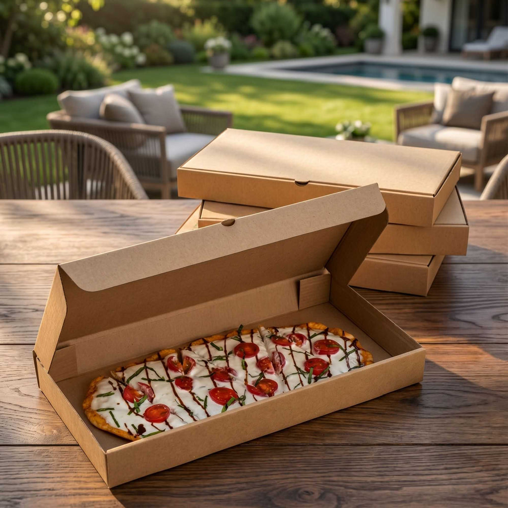 Eco Pie Kraft Paper Corrugated Flatbread Box - 14" x 7" x 1 1/2" - 50 count box