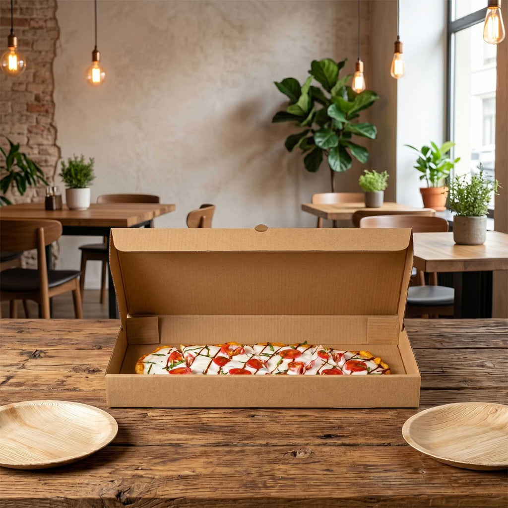 Eco Pie Kraft Paper Corrugated Flatbread Box - 14" x 7" x 1 1/2" - 50 count box