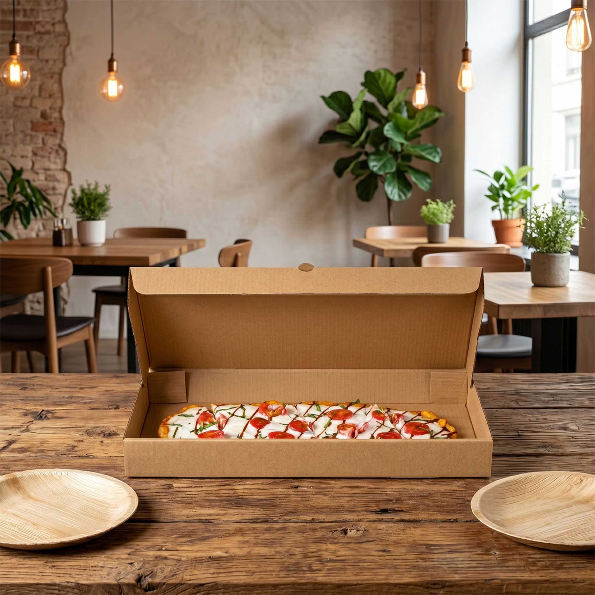 Eco Pie Kraft Paper Corrugated Flatbread Box - 14" x 7" x 1 1/2" - 50 count box