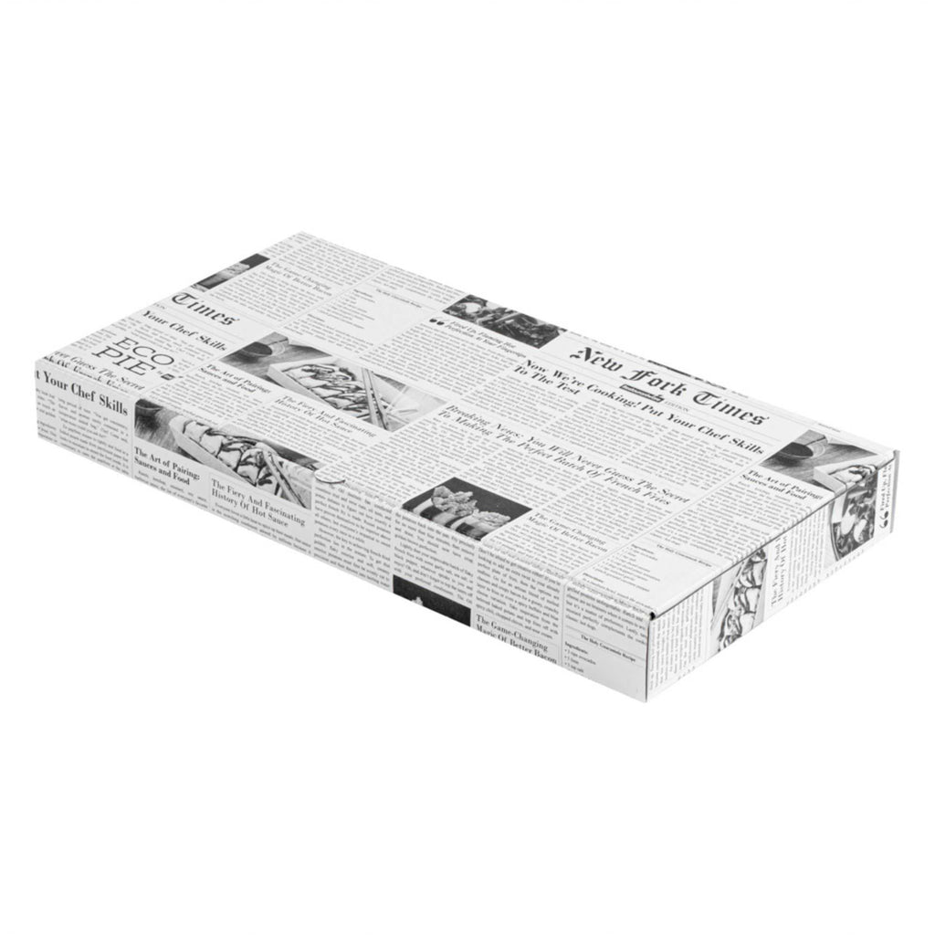 Eco Pie Newsprint and White Paper Corrugated Flatbread Box - 14" x 7" x 1 1/2" - 50 count box