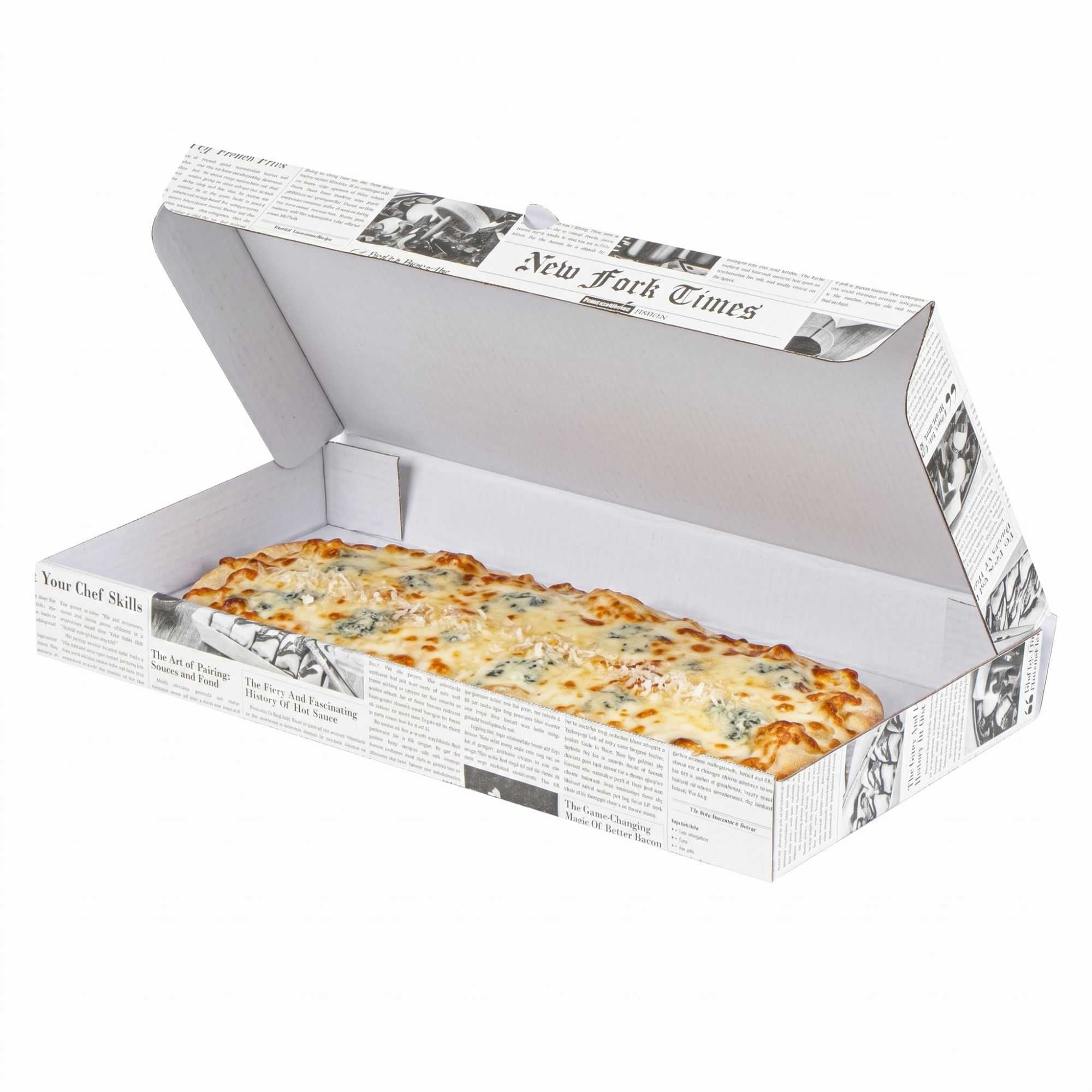 Eco Pie Newsprint and White Paper Corrugated Flatbread Box - 14" x 7" x 1 1/2" - 50 count box