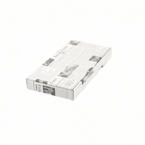 Eco Pie Newsprint and White Paper Corrugated Flatbread Box - 14" x 7" x 1 1/2" - 50 count box