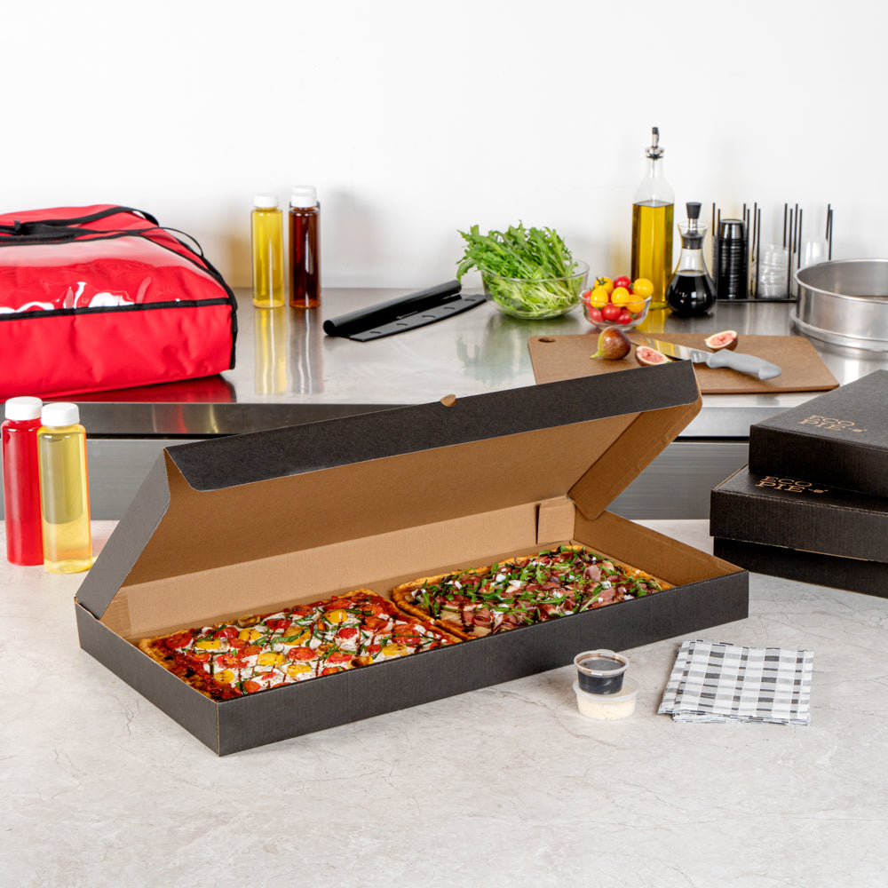 Eco Pie Kraft and Black Paper Corrugated Flatbread Box - 24" x 8" x 2" - 50 count box