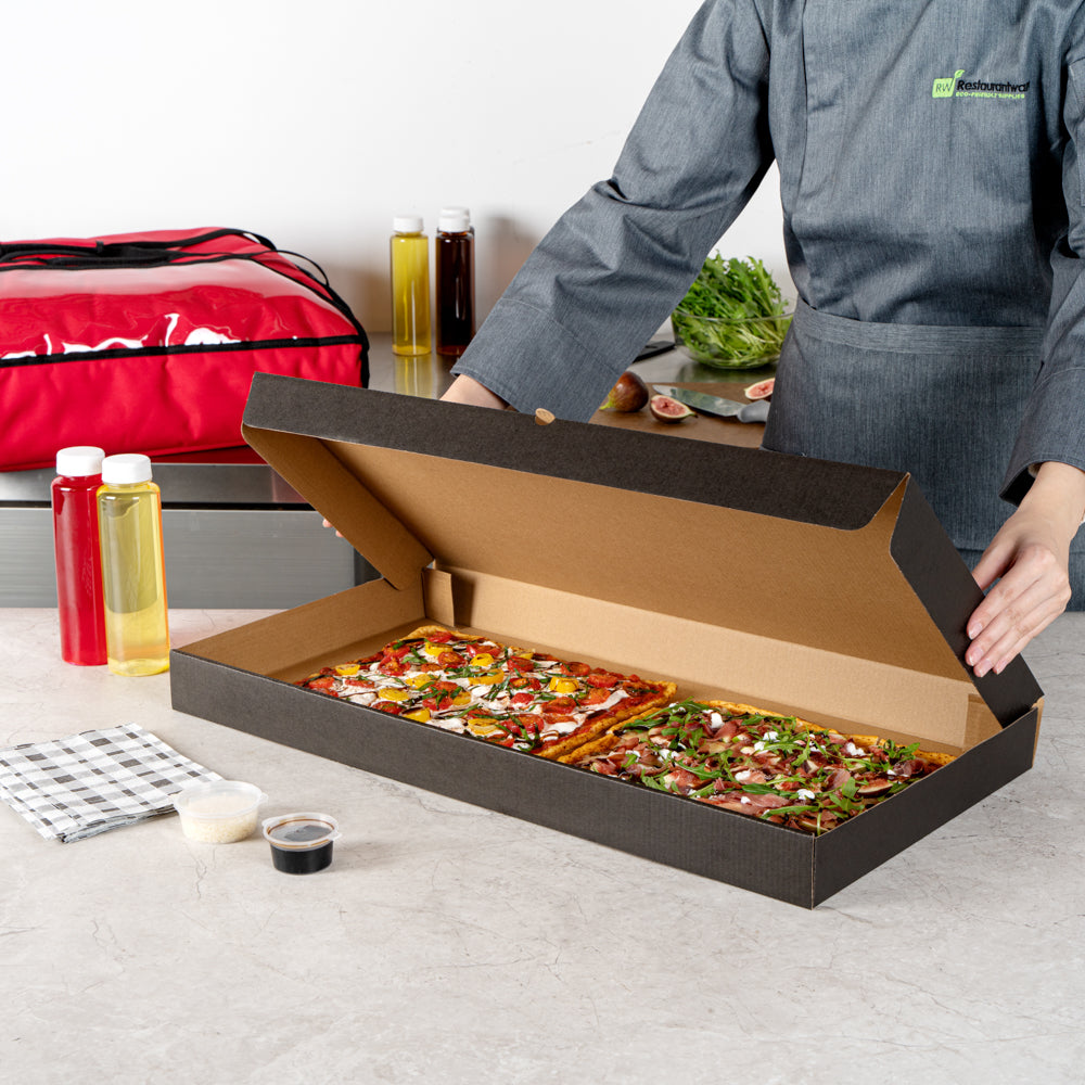 Eco Pie Kraft and Black Paper Corrugated Flatbread Box - 24" x 8" x 2" - 50 count box