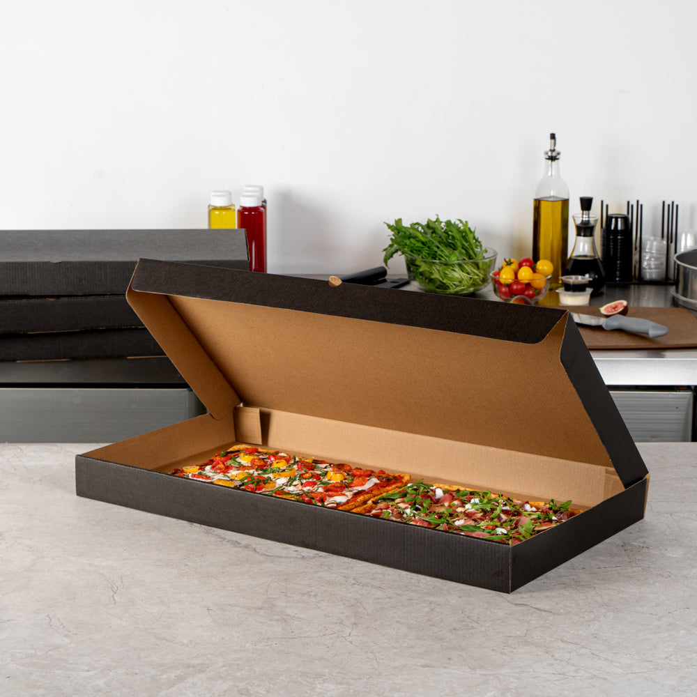Eco Pie Kraft and Black Paper Corrugated Flatbread Box - 24" x 8" x 2" - 50 count box