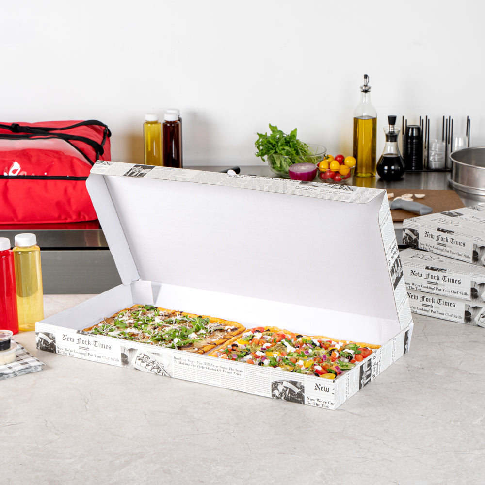Eco Pie Newsprint and White Paper Corrugated Flatbread Box - 24" x 8" x 2" - 50 count box