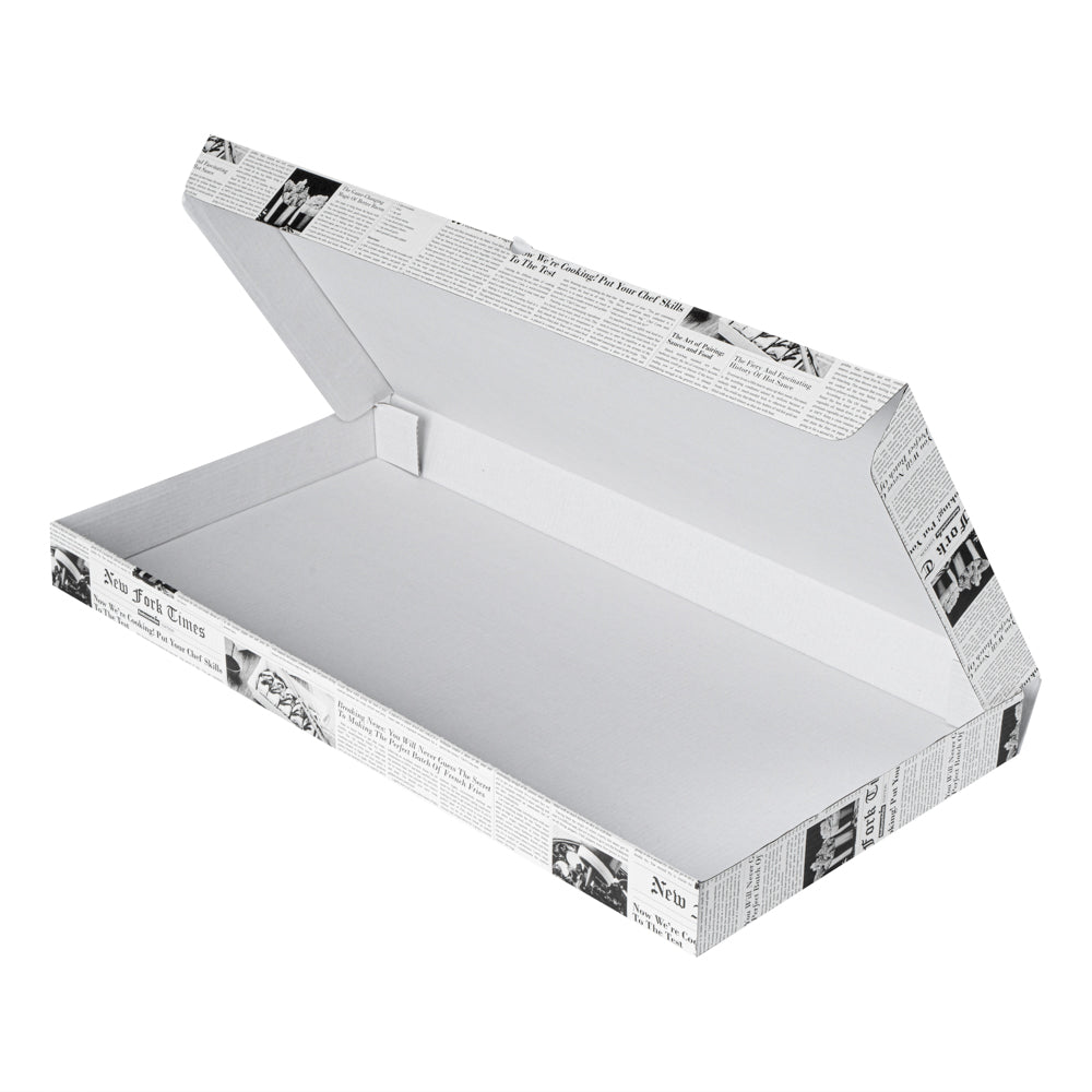 Eco Pie Newsprint and White Paper Corrugated Flatbread Box - 24" x 8" x 2" - 50 count box