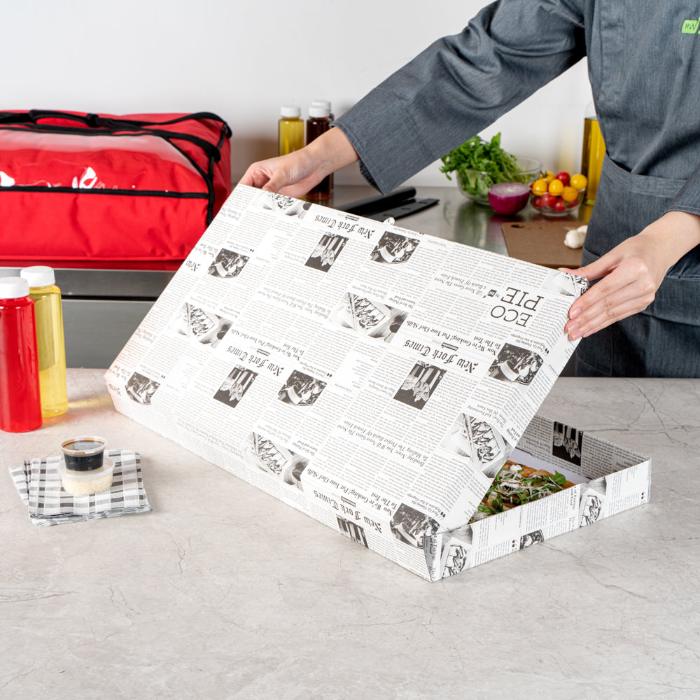Eco Pie Newsprint and White Paper Corrugated Flatbread Box - 24" x 8" x 2" - 50 count box