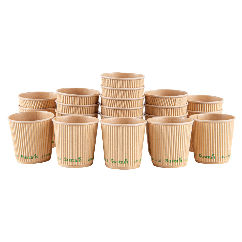 Sustain 4 oz Kraft Paper Coffee Cup - PLA Lining, Compostable, Ripple Wall - 2 1/2" x 2 1/2" x 2 1/4" - 25 count box