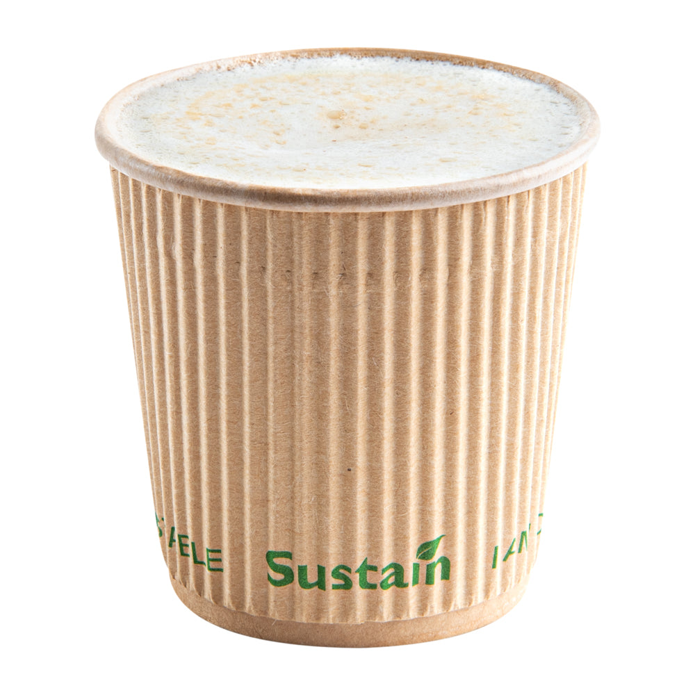 Sustain 4 oz Kraft Paper Coffee Cup - PLA Lining, Compostable, Ripple Wall - 2 1/2" x 2 1/2" x 2 1/4" - 25 count box
