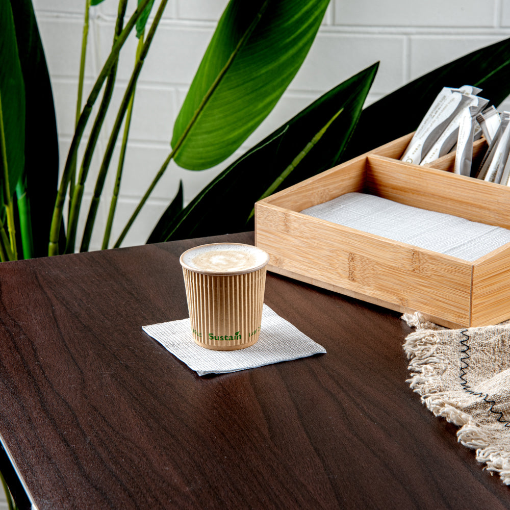 Sustain 4 oz Kraft Paper Coffee Cup - PLA Lining, Compostable, Ripple Wall - 2 1/2" x 2 1/2" x 2 1/4" - 25 count box