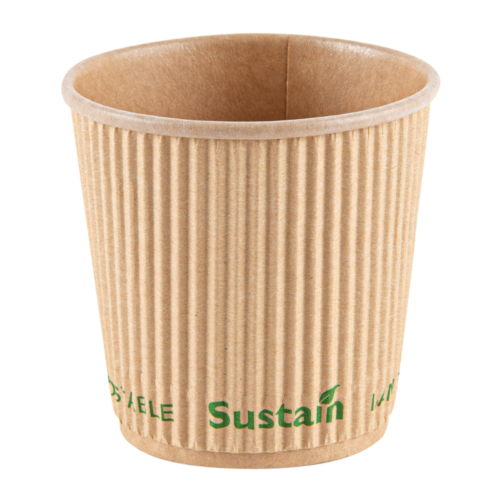 Sustain 4 oz Kraft Paper Coffee Cup - PLA Lining, Compostable, Ripple Wall - 2 1/2" x 2 1/2" x 2 1/4" - 25 count box