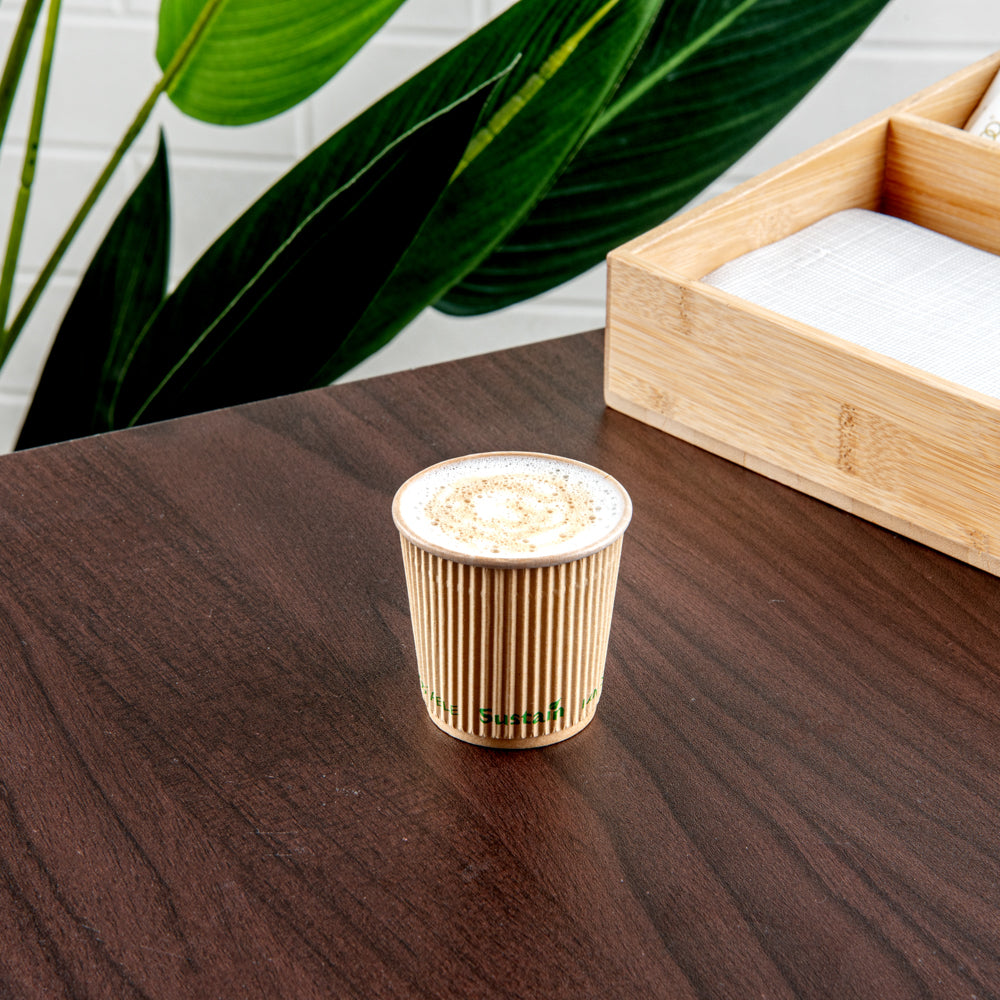 Sustain 4 oz Kraft Paper Coffee Cup - PLA Lining, Compostable, Ripple Wall - 2 1/2" x 2 1/2" x 2 1/4" - 25 count box