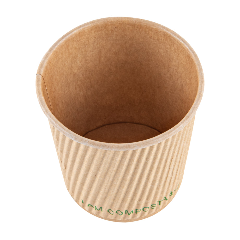 Sustain 4 oz Kraft Paper Coffee Cup - PLA Lining, Compostable, Ripple Wall - 2 1/2" x 2 1/2" x 2 1/4" - 500 count box