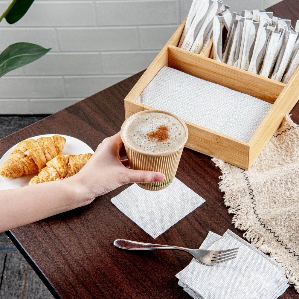 Sustain 8 oz Kraft Paper Coffee Cup - PLA Lining, Compostable, Ripple Wall - 3 1/2" x 3 1/2" x 3 1/2" - 25 count box