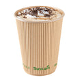Sustain 12 oz Kraft Paper Coffee Cup - PLA Lining, Compostable, Ripple Wall - 3 1/2" x 3 1/2" x 4 1/4" - 500 count box