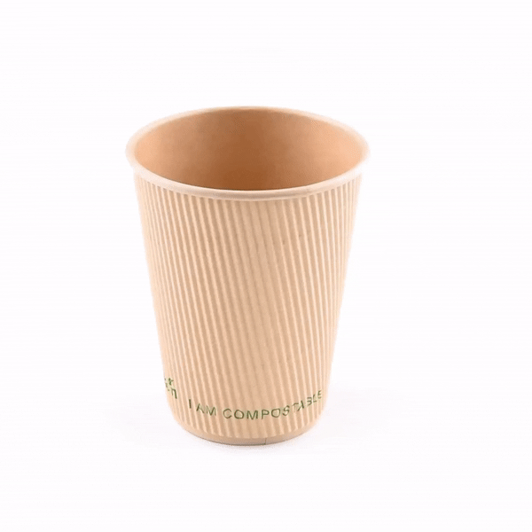 Sustain 12 oz Kraft Paper Coffee Cup - PLA Lining, Compostable, Ripple Wall - 3 1/2" x 3 1/2" x 4 1/4" - 500 count box