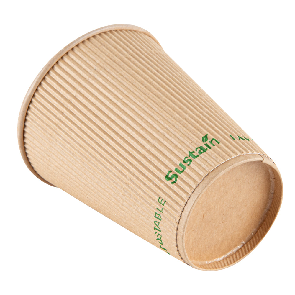Sustain 12 oz Kraft Paper Coffee Cup - PLA Lining, Compostable, Ripple Wall - 3 1/2" x 3 1/2" x 4 1/4" - 500 count box
