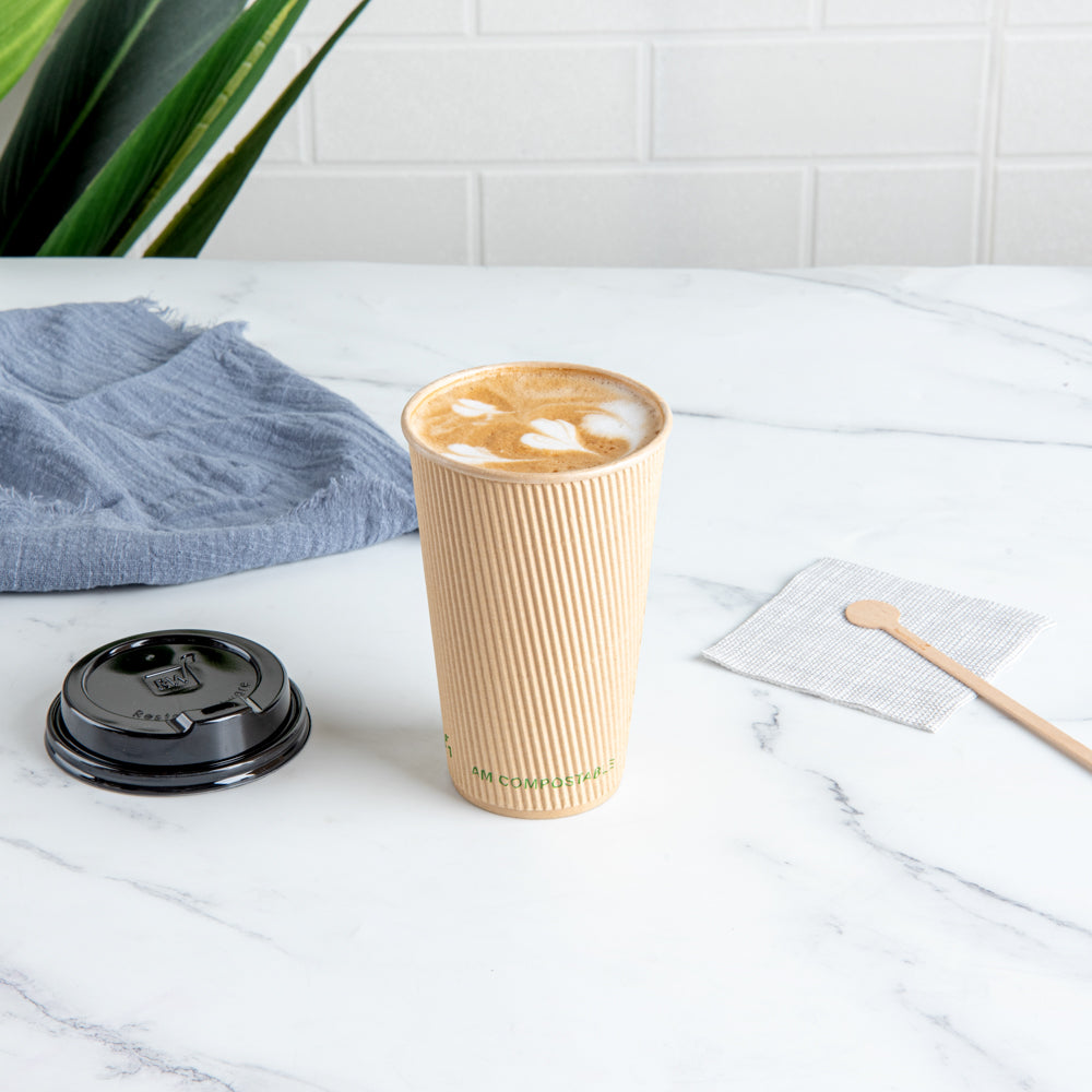 Sustain 16 oz Kraft Paper Coffee Cup - PLA Lining, Compostable, Ripple Wall - 3 1/2" x 3 1/2" x 5 1/2" - 25 count box
