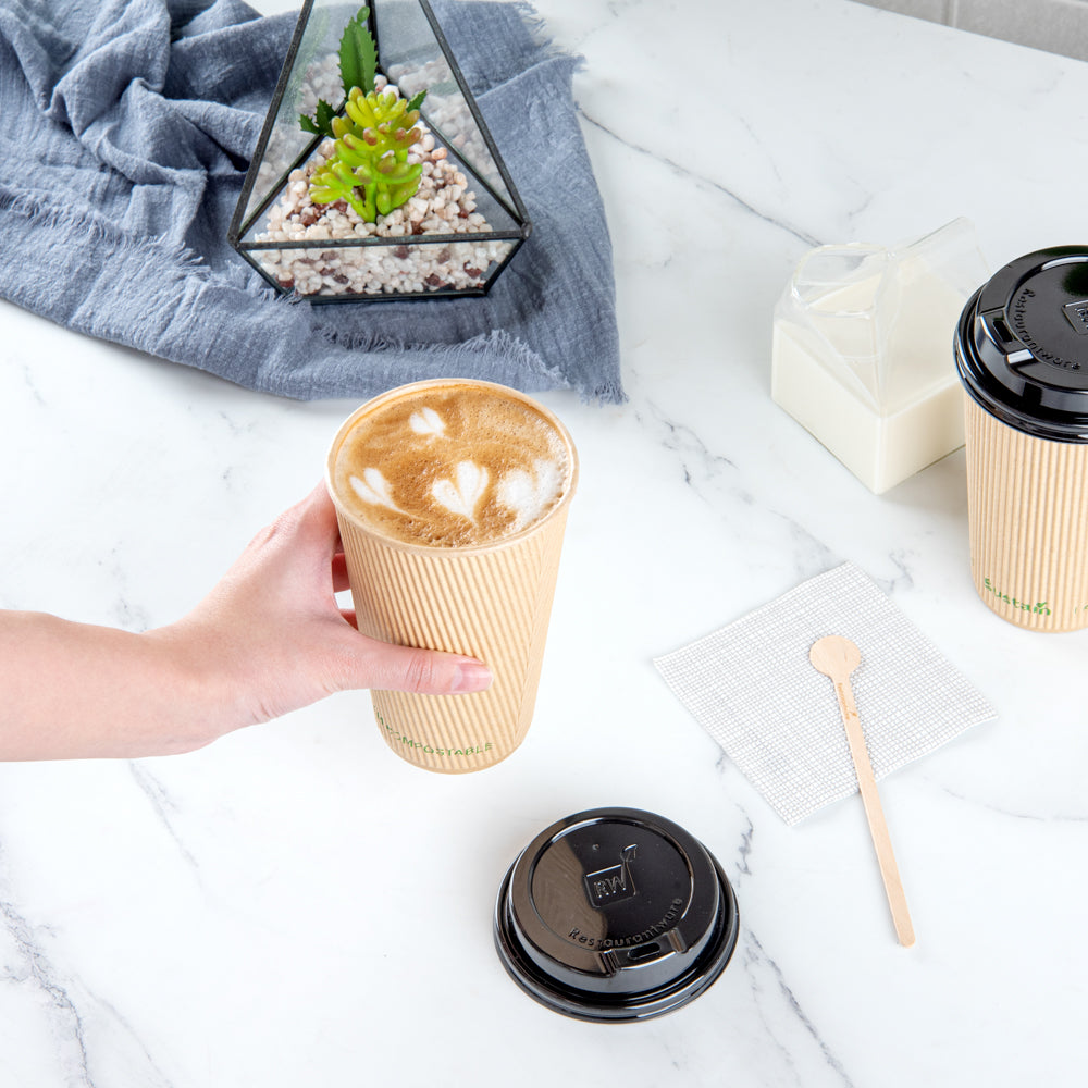 Sustain 16 oz Kraft Paper Coffee Cup - PLA Lining, Compostable, Ripple Wall - 3 1/2" x 3 1/2" x 5 1/2" - 25 count box