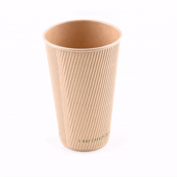 Sustain 16 oz Kraft Paper Coffee Cup - PLA Lining, Compostable, Ripple Wall - 3 1/2" x 3 1/2" x 5 1/2" - 500 count box