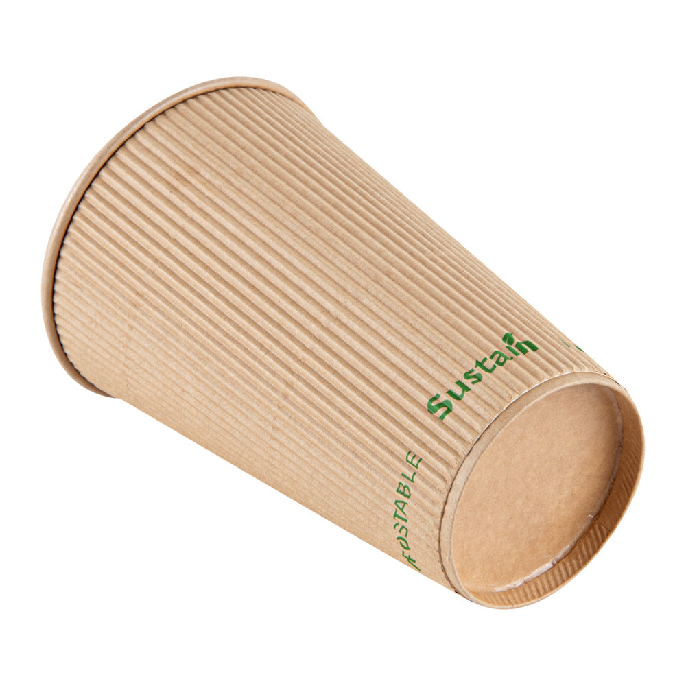 Sustain 16 oz Kraft Paper Coffee Cup - PLA Lining, Compostable, Ripple Wall - 3 1/2" x 3 1/2" x 5 1/2" - 500 count box