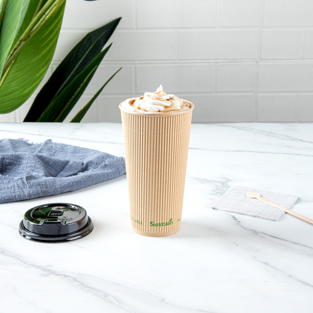 Sustain 20 oz Kraft Paper Coffee Cup - PLA Lining, Compostable, Ripple Wall - 3 1/2" x 3 1/2" x 6 1/4" - 10 count box