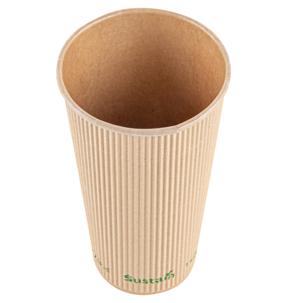 Sustain 20 oz Kraft Paper Coffee Cup - PLA Lining, Compostable, Ripple Wall - 3 1/2" x 3 1/2" x 6 1/4" - 10 count box