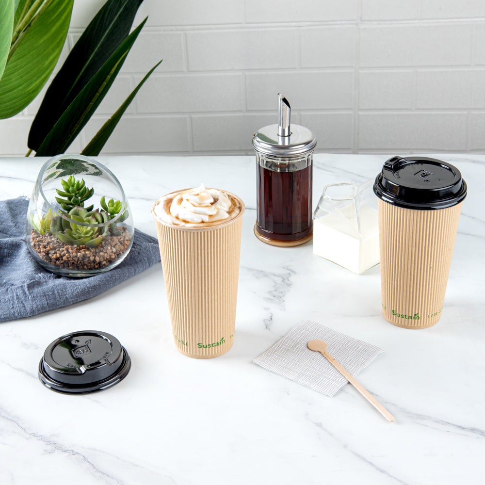 Sustain 20 oz Kraft Paper Coffee Cup - PLA Lining, Compostable, Ripple Wall - 3 1/2" x 3 1/2" x 6 1/4" - 10 count box