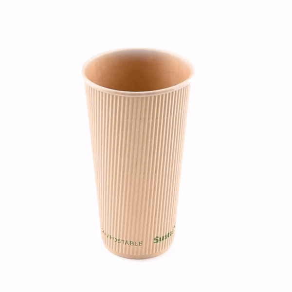 Sustain 20 oz Kraft Paper Coffee Cup - PLA Lining, Compostable, Ripple Wall - 3 1/2" x 3 1/2" x 6 1/4" - 250 count box