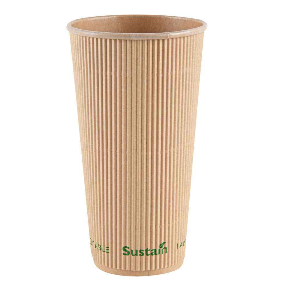 Sustain 20 oz Kraft Paper Coffee Cup - PLA Lining, Compostable, Ripple Wall - 3 1/2" x 3 1/2" x 6 1/4" - 250 count box