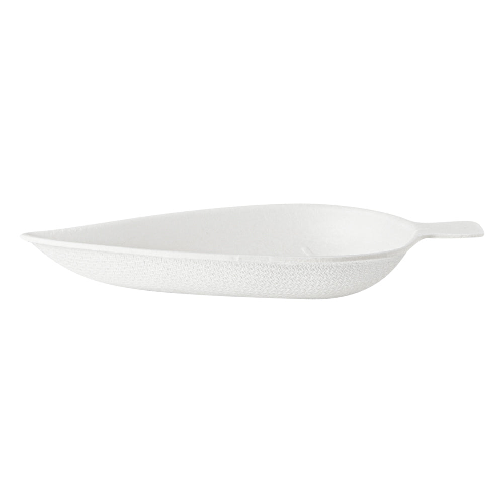 Pulp Safe No PFAS Added White Sugarcane / Bagasse Leaf Tasting Dish - Home Compostable - 3 3/4" x 2 1/4" x 1/2" - 100 count box
