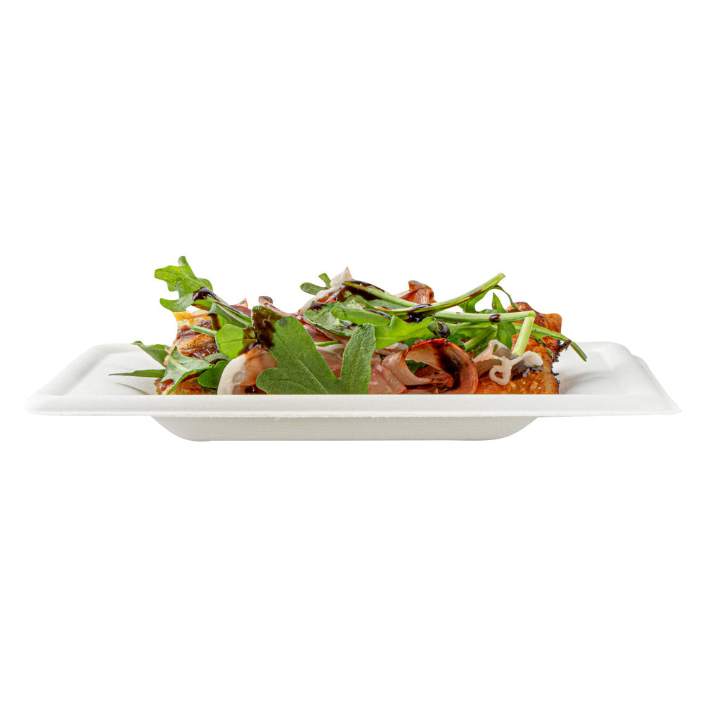 Pulp Safe No PFAS Added Square White Sugarcane / Bagasse Medium Plate - Home Compostable - 8" x 8" x 1/2" - 100 count box