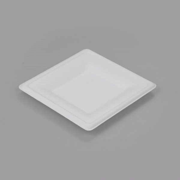 Pulp Safe No PFAS Added Square White Sugarcane / Bagasse Medium Plate - Home Compostable - 8" x 8" x 1/2" - 100 count box