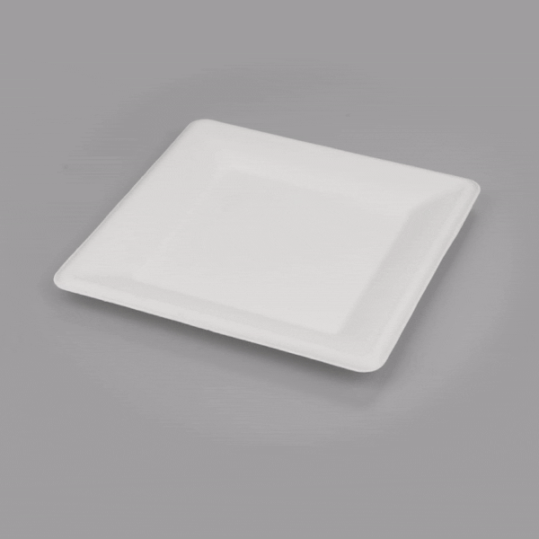 Pulp Safe No PFAS Added Square White Sugarcane / Bagasse Large Plate - Home Compostable - 10 1/4" x 10 1/4" x 1/2" - 100 count box