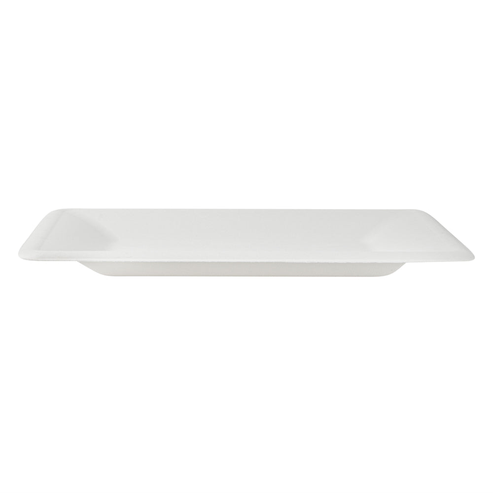 Pulp Safe No PFAS Added Square White Sugarcane / Bagasse Large Plate - Home Compostable - 10 1/4" x 10 1/4" x 1/2" - 100 count box