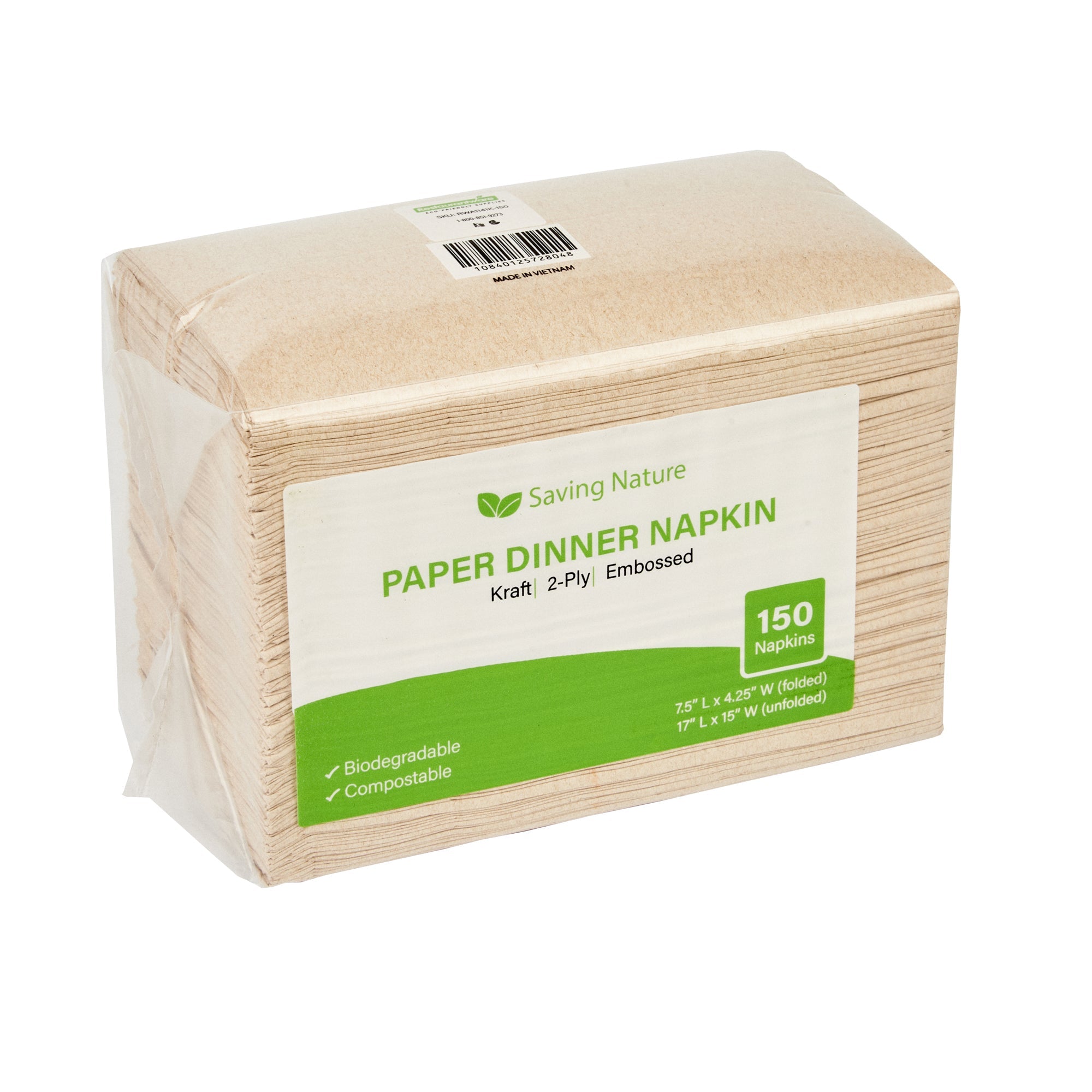 Saving Nature Rectangle Kraft Paper Dinner Napkin - 2-Ply - 17" x 15" - 150 count box