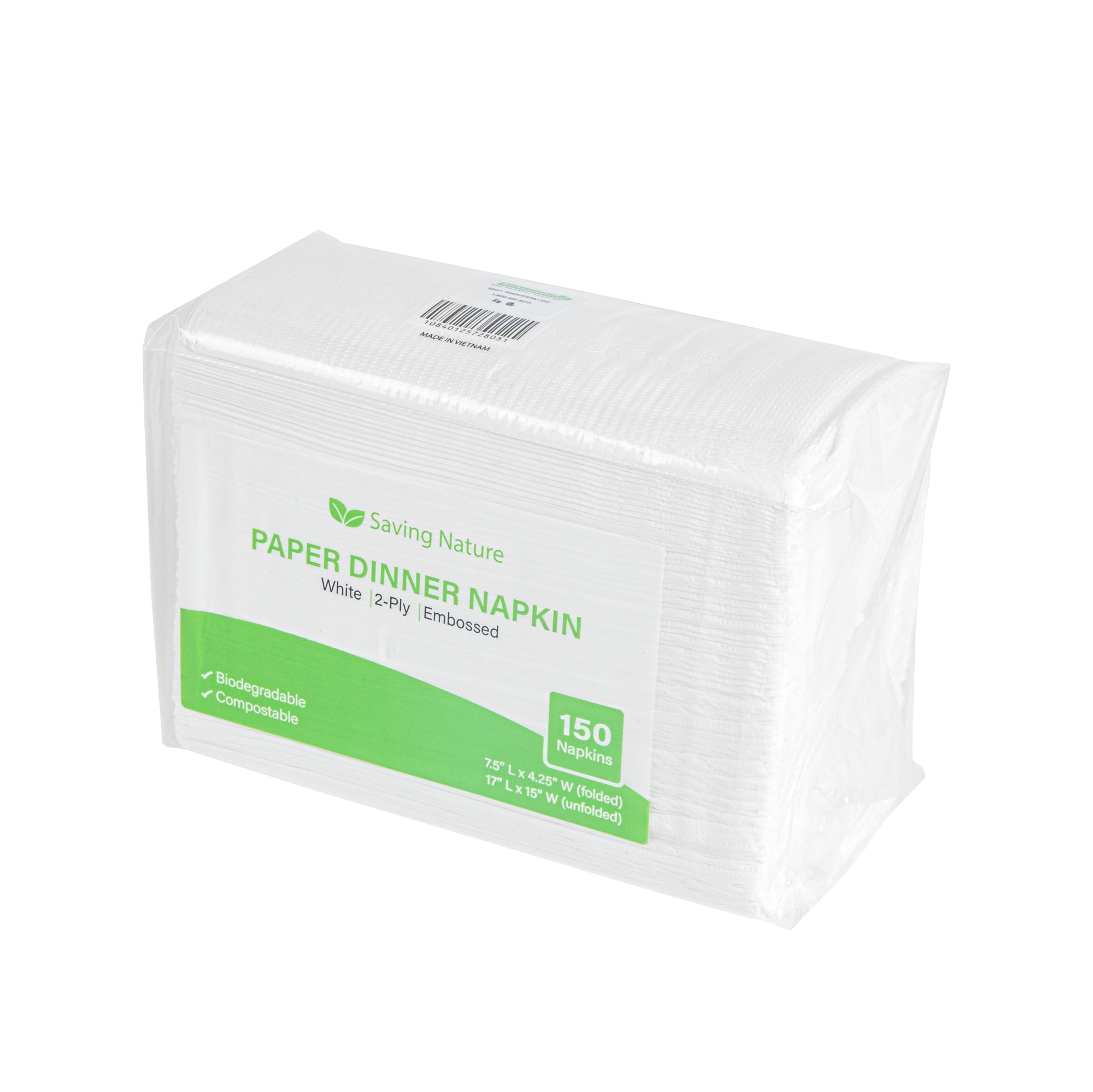 Saving Nature Rectangle White Paper Dinner Napkin - 2-Ply - 17" x 15" - 3000 count box