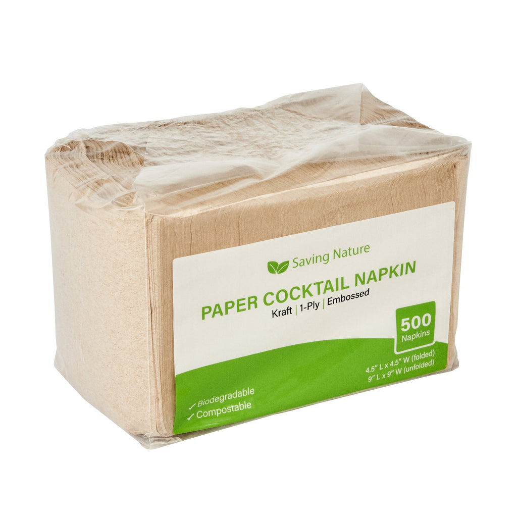 Saving Nature Square Kraft Paper Cocktail Napkin - 1-Ply - 9" x 9" - 500 count box