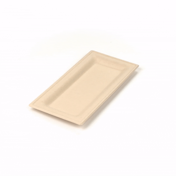Pulp Safe No PFAS Added Rectangle Natural Sugarcane / Bagasse Plate - Home Compostable - 10" x 5" x 1/2" - 100 count box