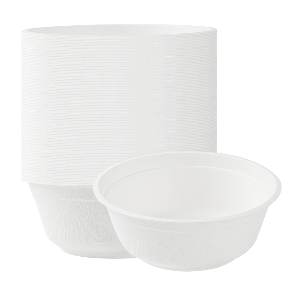 Pulp Safe No PFAS Added 32 oz Round White Sugarcane / Bagasse Salad Bowl - Home Compostable - 7" x 7" x 2 3/4" - 100 count box