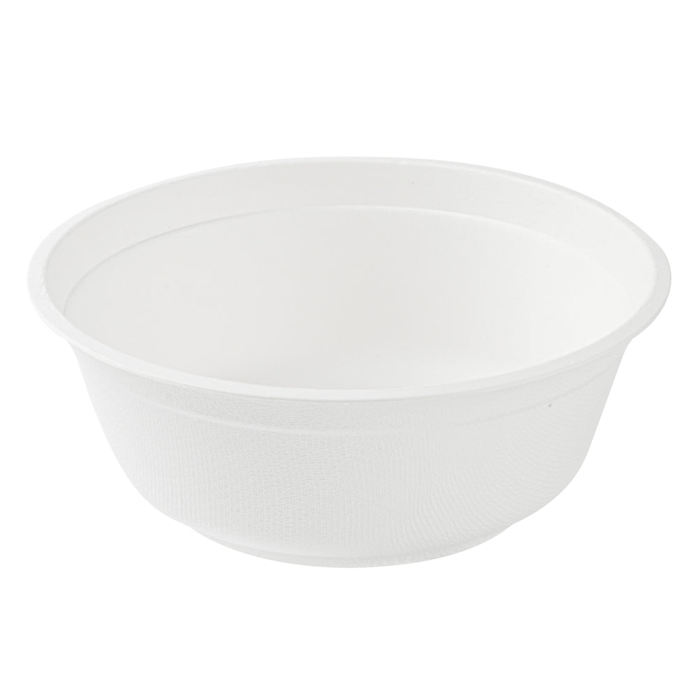 Pulp Safe No PFAS Added 32 oz Round White Sugarcane / Bagasse Salad Bowl - Home Compostable - 7" x 7" x 2 3/4" - 100 count box