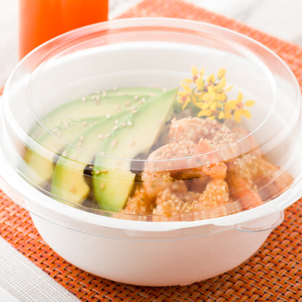 Pulp Safe No PFAS Added 32 oz Round White Sugarcane / Bagasse Salad Bowl - Home Compostable - 7" x 7" x 2 3/4" - 100 count box