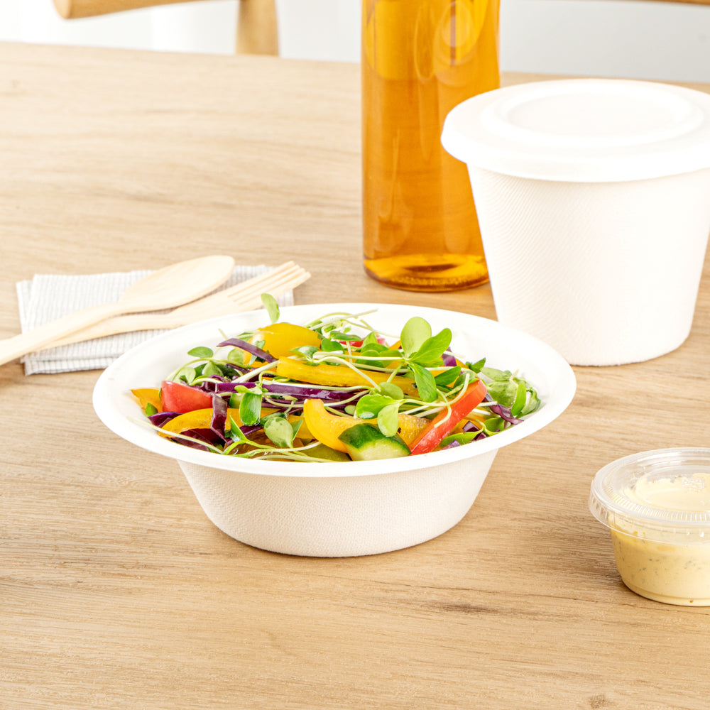 Pulp Safe No PFAS Added 12 oz Round White Sugarcane / Bagasse Bowl - Home Compostable - 6" x 6" x 1 3/4" - 100 count box