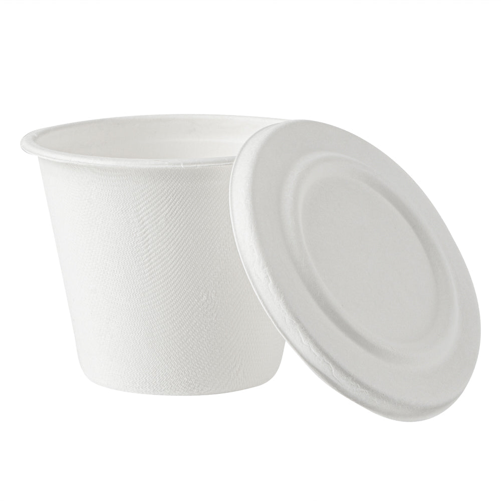 Pulp Safe No PFAS Added 15 oz Round White Sugarcane / Bagasse Soup Cup - Home Compostable - 4" x 4" x 3 1/4" - 100 count box
