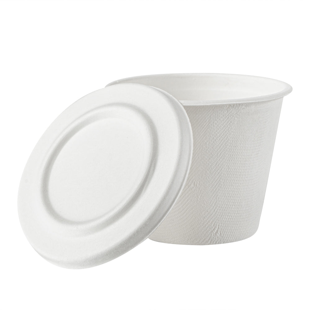 Pulp Safe No PFAS Added 15 oz Round White Sugarcane / Bagasse Soup Cup - Home Compostable - 4" x 4" x 3 1/4" - 100 count box