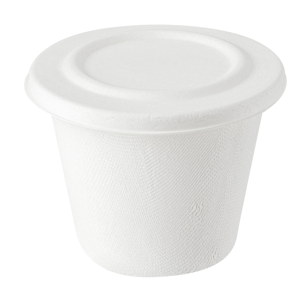 Pulp Safe No PFAS Added Round White Sugarcane / Bagasse Lid - Home Compostable, Fits 15 oz Soup Cup - 100 count box